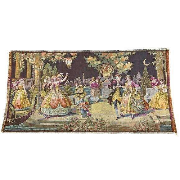 VTG Antique Moonlight Serenade Belgian Tapestry Wall Hanging Rococo 38” X 20” - Picture 1 of 16